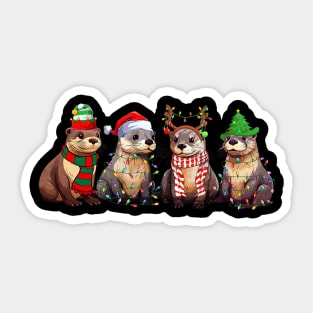 Cute Otter Christmas Pajama Funny Xmas Lights Animals Lover Sticker